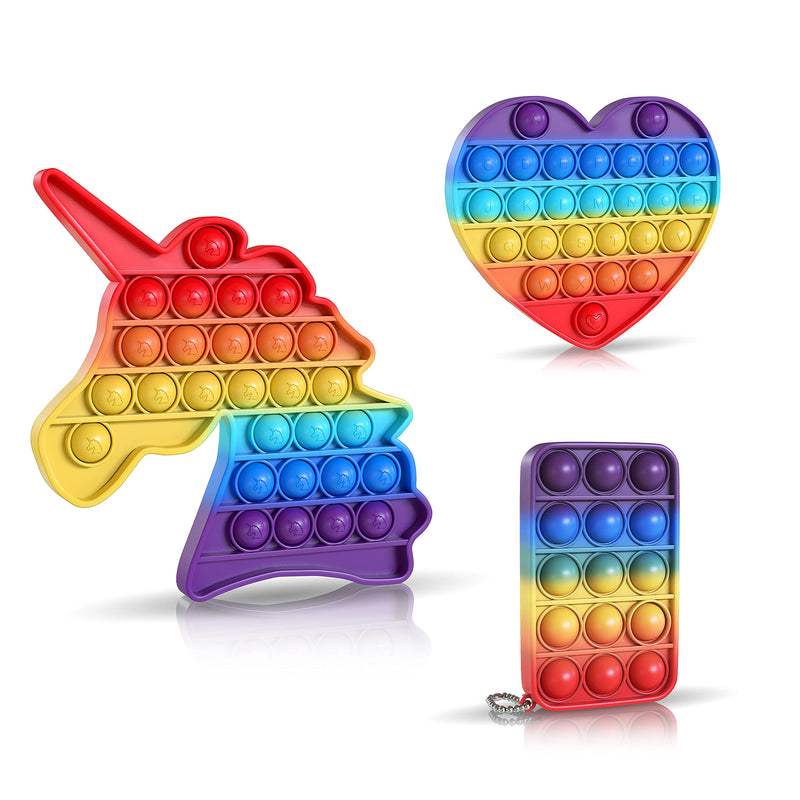[Australia - AusPower] - 3 PCS Pop Bubble Fidget Toy Pack – Autism Sensory Toys, Stress Relief Toy Fidget Poppers (Fidget Keychain + Unicorn pop its + Heart popit) 3p uni-heart 