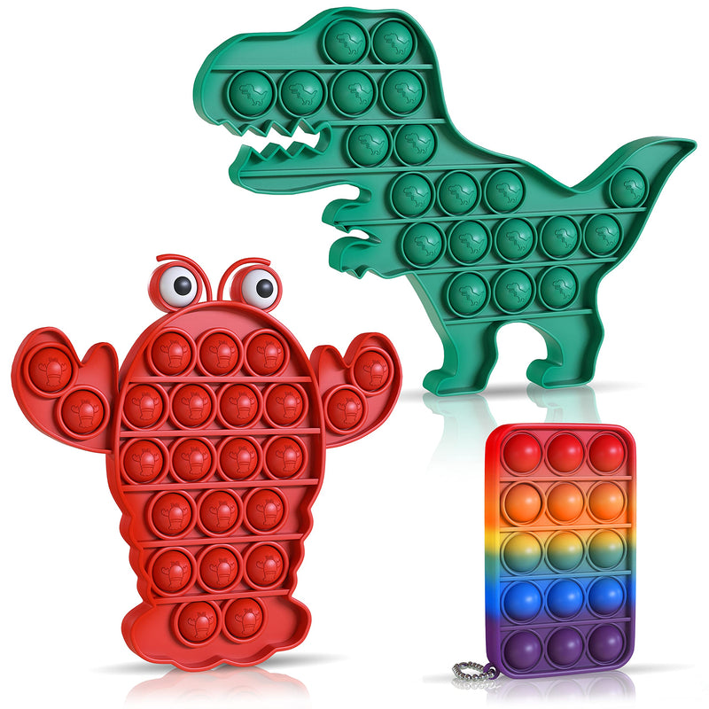 [Australia - AusPower] - 3 PCS Pop Bubble Fidget Toy Pack – Autism Sensory Toys, Stress Relief Toy Fidget Poppers (Fidget Keychain + Lobster popit + Dinosaur pop its) 3p lobster 