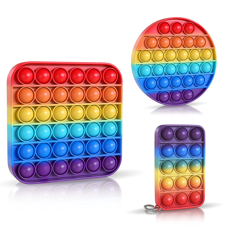 [Australia - AusPower] - 3 PCS Pop Bubble Fidget Toy Pack – Autism Sensory Toys, Stress Relief Toy Fidget Poppers (Fidget Keychain + Circle popit + Square pop its) 3p square-round 
