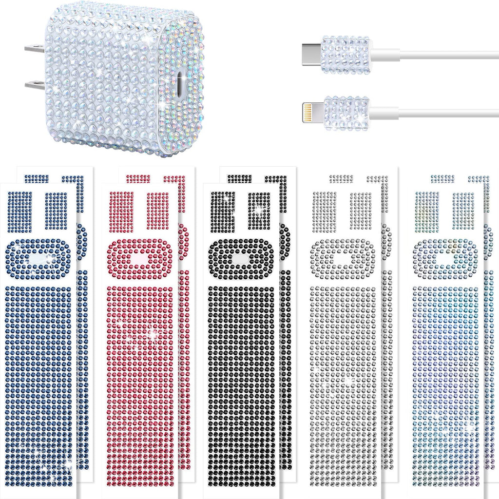 [Australia - AusPower] - Outus 10 Pieces Rhinestones Wall Charger Stickers Bling Handmade USB Charger Crystal Decorations Artificial Diamond Charger Sticker Compatible with iPhone iPad Plug Power Adapter DIY for Women 