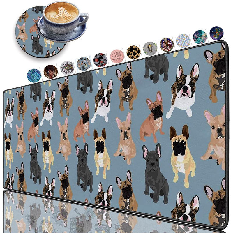 [Australia - AusPower] - Gorzzt Extended Large Gaming Mouse Pad and Coaster with Stitched Edge 31.5x11.8 inch Non-Slip Rubber Base Mouse Pad, Suitable for OfficeHome Desk Mat-French Bulldogs Doormat Home GO-Mouse1-C 004 
