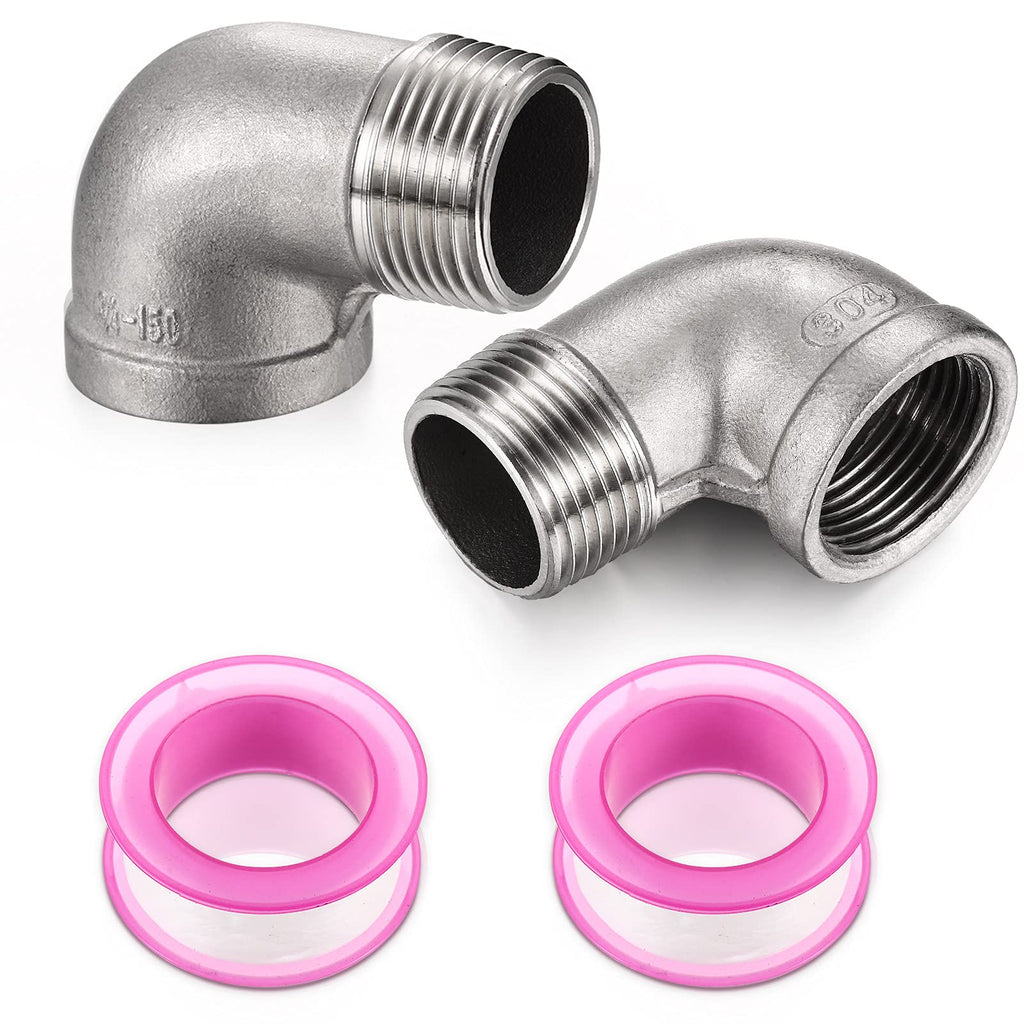 [Australia - AusPower] - 2Pcs 304 Stainless Steel 90 Degree Elbow 3/4inch NPT Threaded Pipe Fitting Female x Male,Cast Pipe Fittings with 2 Tape 
