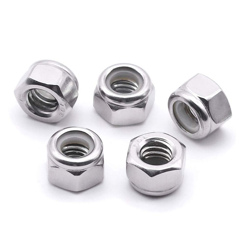 [Australia - AusPower] - 1/4"-20 (60 PCS) Stainless Steel Hex Locknuts with White Nylon Insert, Stainless Steel 304 (18-8) Lock Nuts, Bright Finish, Full Thread, Hex Drive 1/4"-20 (60 PCS) 