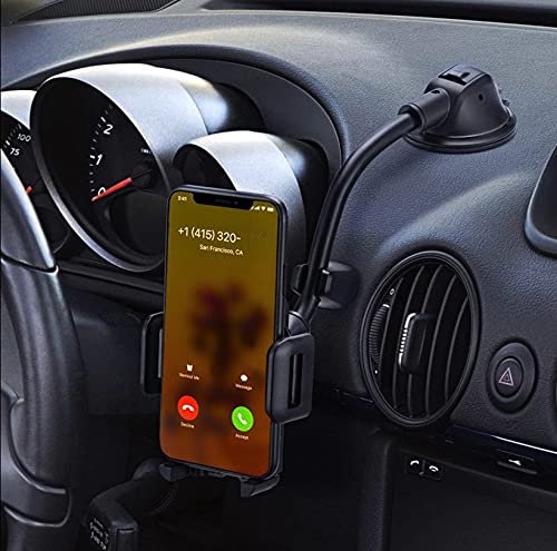 [Australia - AusPower] - Long Neck Anti Shake Cradle Car Phone Mount Holder for Windshield and Dashboard Smartphone Stand with Strong Suction Cup Compatible with Any Smartphone 