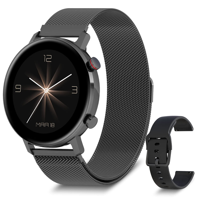 [Australia - AusPower] - BRIBEJAT Smart Watch for Women Men for Android Phones Compatible iPhone Samsung IP68 Waterproof Activity Tracker Heart Rate Sleep Monitor with Stainless Steel Magnetic Band Black 