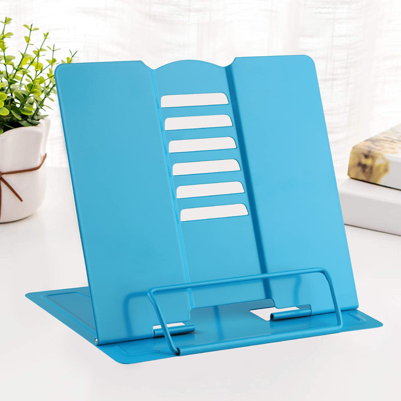 [Australia - AusPower] - MSDADA Book Stand Metal Reading Rest Book Holder Adjustable Cookbook Documents Holder Portable Sturdy Bookstands for Recipes Textbooks Tablet Music Books with Page Clips (Sky Blue) Sky Blue 