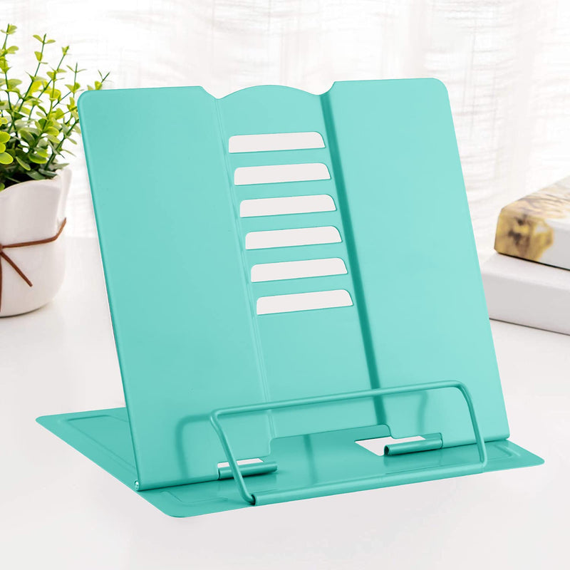 [Australia - AusPower] - MSDADA Book Stand Metal Reading Rest Book Holder Adjustable Cookbook Documents Holder Portable Sturdy Bookstands for Recipes Textbooks Tablet Music Books with Page Clips (Light Green) Light Green 