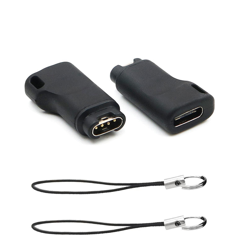 [Australia - AusPower] - 2 Pack USB-C Female to for Garmin Smart Watches Charging Connector Male Adapter, Type C to Charging Adapter for Garmin Instinct 2 Solar/Fenix 5/6/ 5 Plus /6X/Venu/Vivoactive 3/Fenix 7 7X//EPIX,Black 