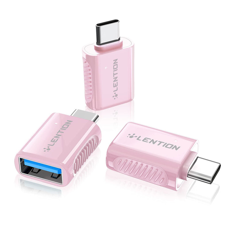 [Australia - AusPower] - LENTION USB C to USB 3.0 Adapter (3 Pack), Type C Male to USB Female OTG Converter Compatible 2022-2016 MacBook Pro, New iPad Pro/Mac Air/Surface, Phone/Tablet, Stable Driver Certified (CB-C3s, Pink) 