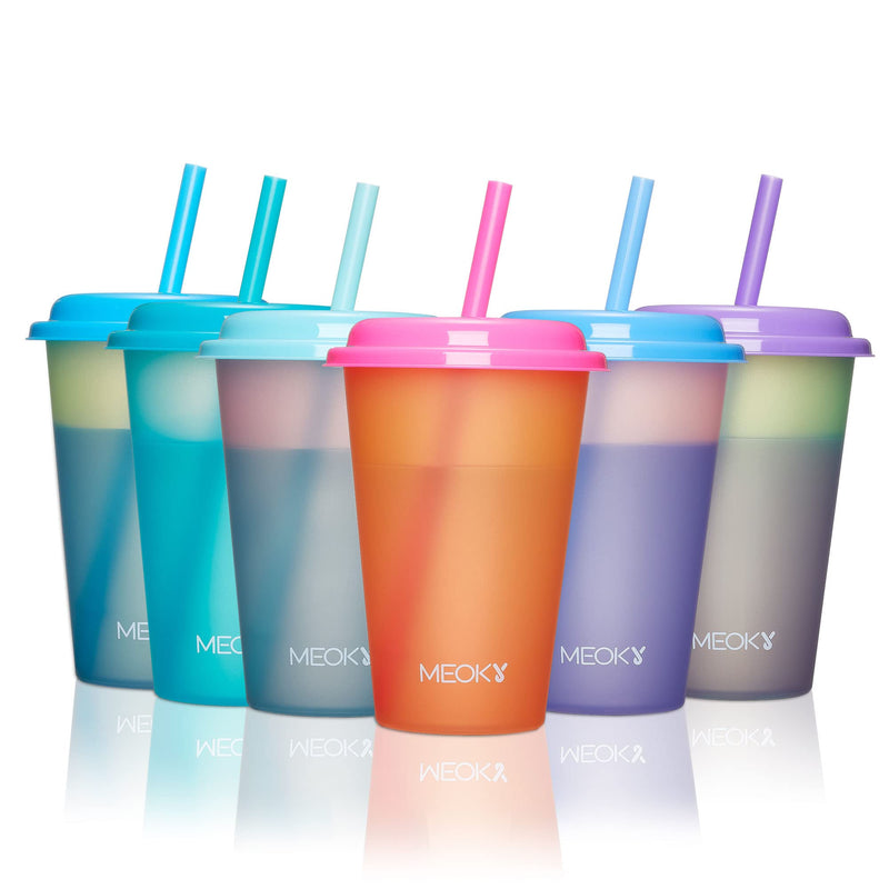[Australia - AusPower] - Meoky Color Changing Cups with Lids and Straws for Kids 6Pack 12oz Plastic Reusable Cold Drink Tumblers Summer Party Cups 6 Count (Pack of 1) 