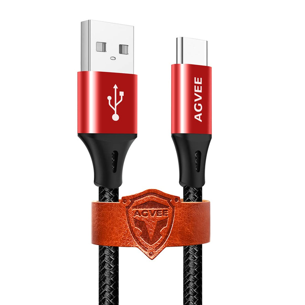 [Australia - AusPower] - AGVEE [2 Pack 15ft] USB-C Cable, Extra Long Braided Type-C Charging Cord Fast Android Phone Charger Wire, Seamless USBC End Tip for Samsung S10 S10e S9 S8 A10e, Note 9 8, LG Stylo 4 5, Red and Black 