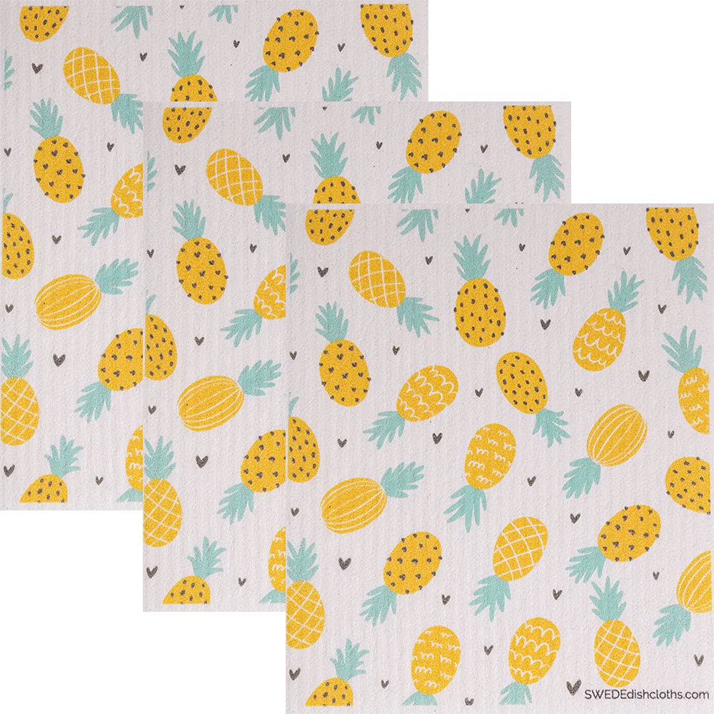 [Australia - AusPower] - Swedish Dishcloth (Pineapple Collage) Set of 3 Each Paper Towel Replacements | Swededishcloths | ECO Friendly Reusable Absorbent Cleaning Sponge Cloths 