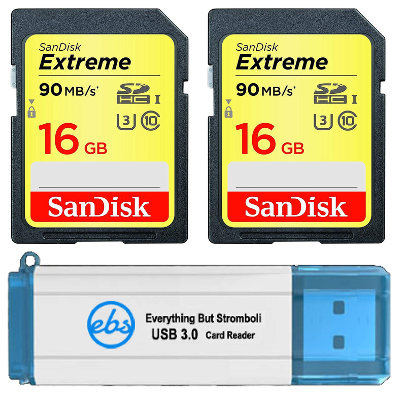 [Australia - AusPower] - SanDisk Extreme 16 GB SD Card (2 Pack) Speed Class 10 UHS-1 U3 C10 4K HD16G SDHC Memory Cards for Compatible Digital Camera, Computer, Trail Cameras 