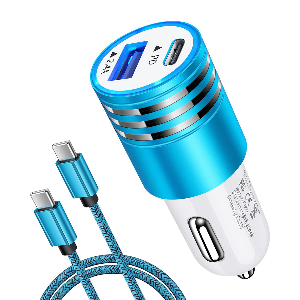 [Australia - AusPower] - Fast Charger PD Car Charger Block 30W Car Plug+USB C to C Fast Charging Cable for Samsung Galaxy S22 S21+ S21 Ultra S20+ S20 Plus/Note 21 20 10 S10 S10E A20 A50 A10E A21 A70 A71 A01 A11 S9 S10+ A32 S8 Blue 