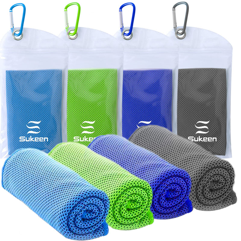[Australia - AusPower] - Cooling Towel(40"x12") Microfiber Towel Yoga Towel for Men or Women Ice Cold Towels for Yoga Gym Travel Camping Golf Football & Outdoor Sports (4pack-Blue/Green/Dark Blue/Dark Gray) 