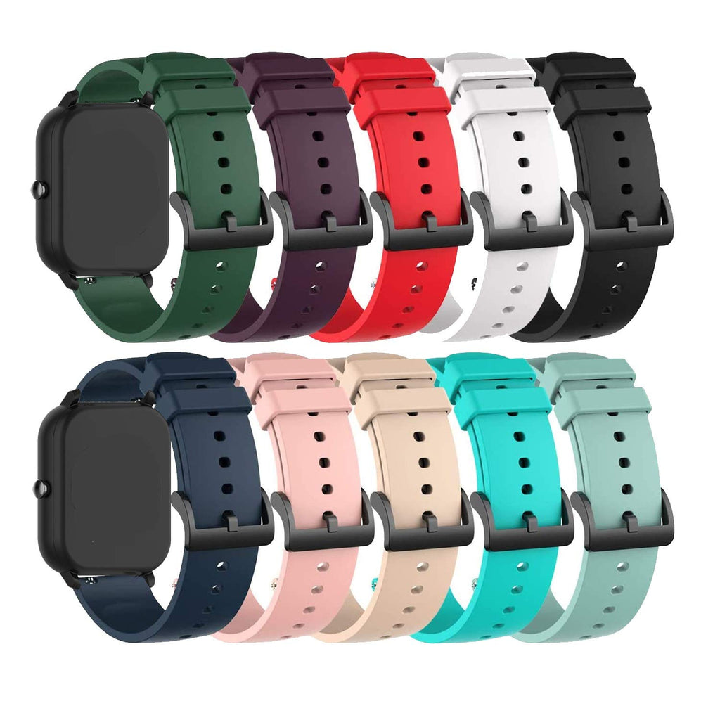 [Australia - AusPower] - 10Pck Bands Compatible for feifuns P22 Replacement Watch Straps Classic Soft Silicone Flexible Lightweight Breathable 20MM Quick Fit Wristband for feifuns Smartwatch, Multicolor Selection 