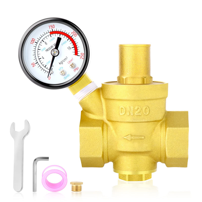 [Australia - AusPower] - MEANLIN MEASURE 3/4 inch brass Water pressure regulating valve, pressure regulating valve, pressure reducing valve, DN20, with 0-250PSI pressure gauge 
