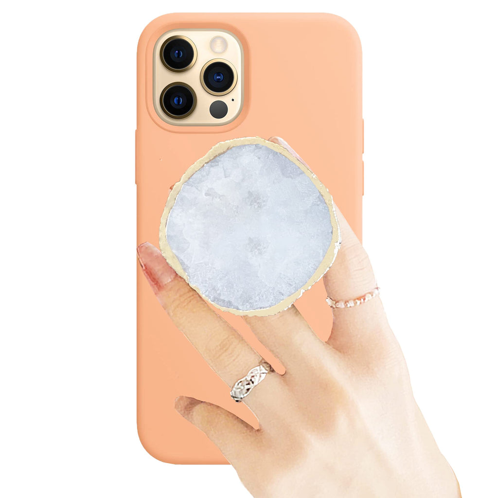 [Australia - AusPower] - TOKARIGO Natural Crystal Phone Grip Stand Holder - Stone Phone Grip with Golden Trimmed Edges for Tablet and Smartphone (White) White 