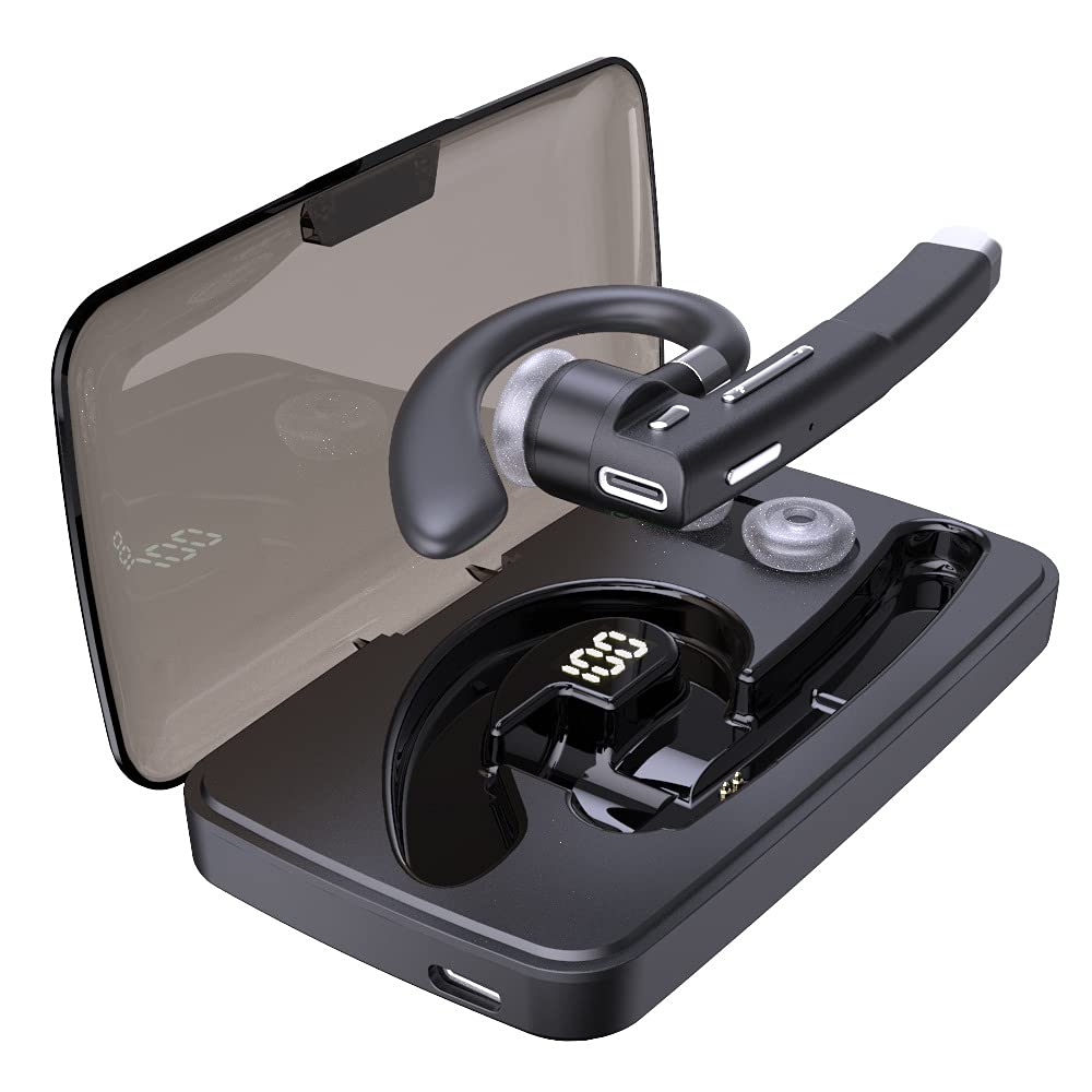 [Australia - AusPower] - Wireless Bluetooth Single Headset, Hands-Free V5.0 Earpiece with Mic Noise Cancelling,Long battary Life with Charging Case for Driving/Office/Bussiness 