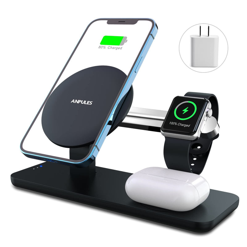 [Australia - AusPower] - ANPULES 3 in 1 Magnetic Wireless Charger Station, Fast Wireless Charging Stand with PD 18W Adapter Compatible with iPhone 13 Pro Max/Mini/12 Series AirPods3 iWatch Series (Only for iPhone13/12 Series) 