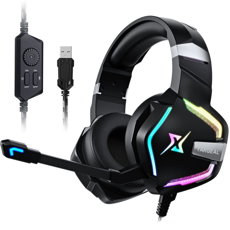 [Australia - AusPower] - targeal Gaming Headset with Microphone for PC PS5 PS4 Switch Laptop Mac, USB Wired 7.1 Surround Sound Gaming Headphones with Omni-Directional Noise Canceling Mic, RGB LED, Without Type C Cable SKY-917 