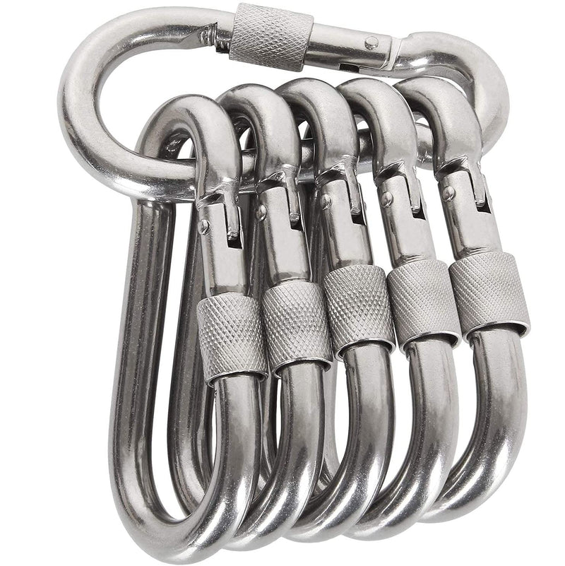 [Australia - AusPower] - Acquwistach 6 Pack Locking Carabiners Clips 3.15" Stainless Steel Spring Snap Hook Locking Carabiner - 304 Premium Stainless Steel Heavy Duty Thumb Screw Carabiner Clips 