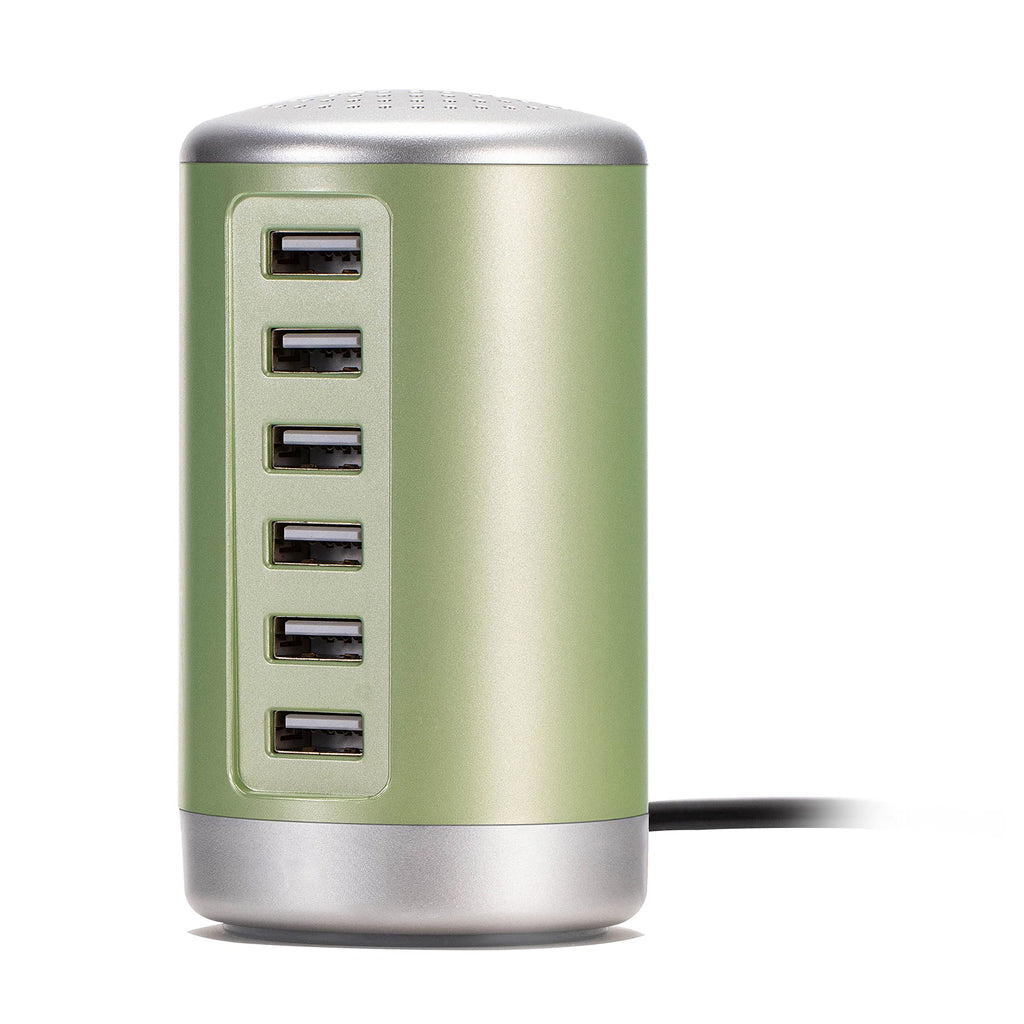 [Australia - AusPower] - Universal 6A USB Charger 6-Port Desktop USB Charging Station for iPhone iPad Tablets Smartphones and More Light Green 