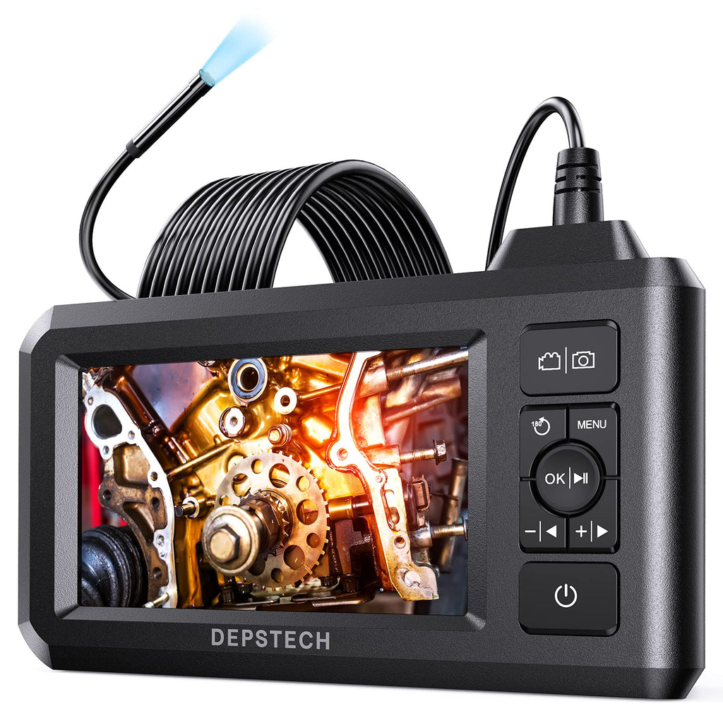 [Australia - AusPower] - DEPSTECH Industrial Endoscope, 5.5mm 1080P HD Digital Borescope Inspection Camera 4.3 Inch LCD Screen IP67 Waterproof Snake Camera with 6 LED Lights, 16.5FT Semi-Rigid Cable,32GB Card and Helpful Tool Black 