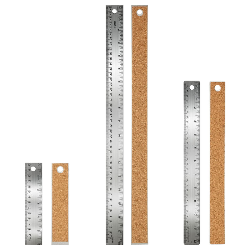 [Australia - AusPower] - 3 Pieces Stainless Steel Corked Backed Metal Ruler, Non Slip Straight Edge With Cork Backing, Measuring Device Tool for Student School Office Supplies (6 Inch, 12 Inch, 18 Inch) 