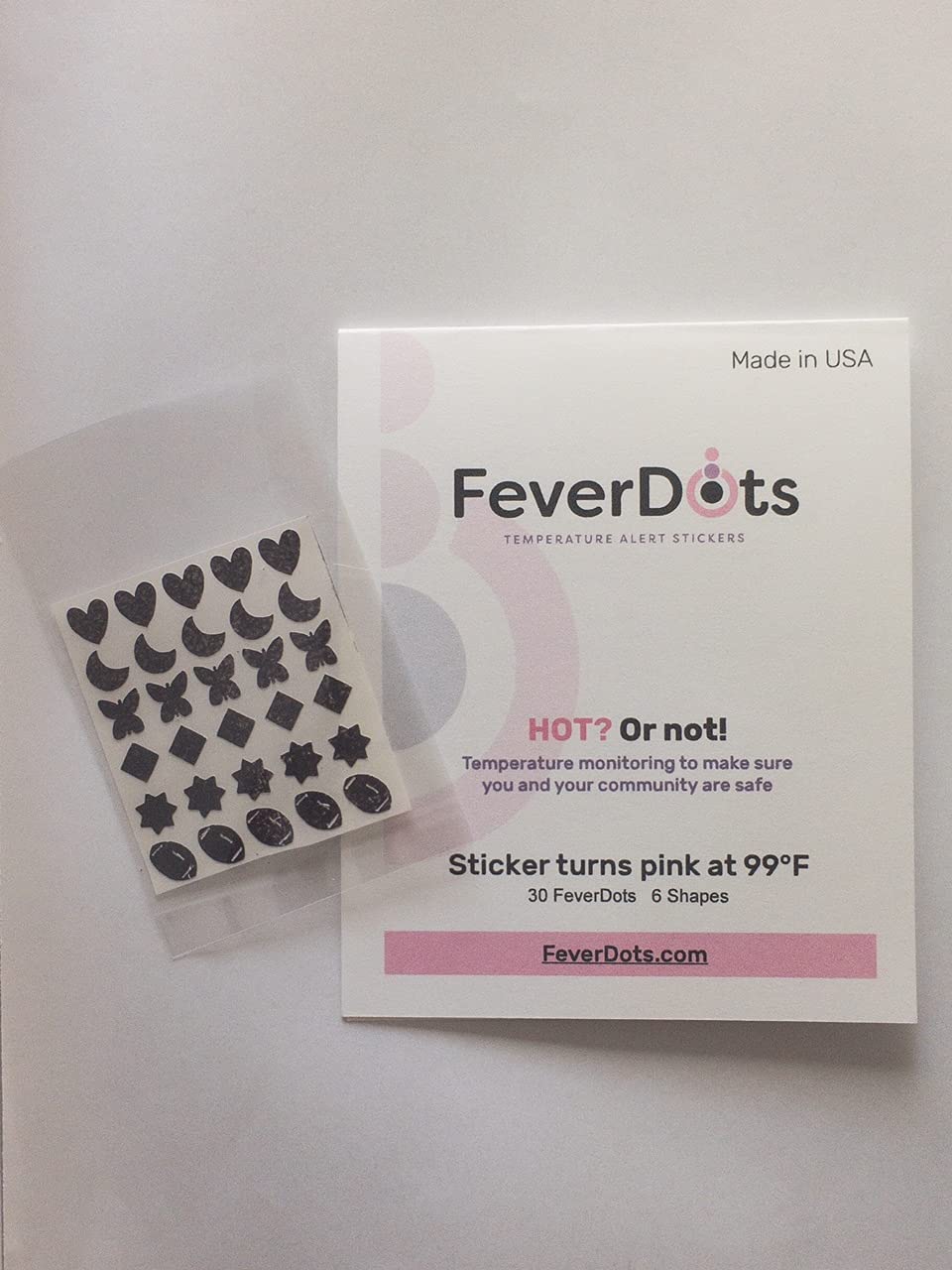 [Australia - AusPower] - FeverDots in 6 Shapes - Temperature indicating Body Stickers (30) Black and Turns Pink each FeverDot is approximately 7mm 30 