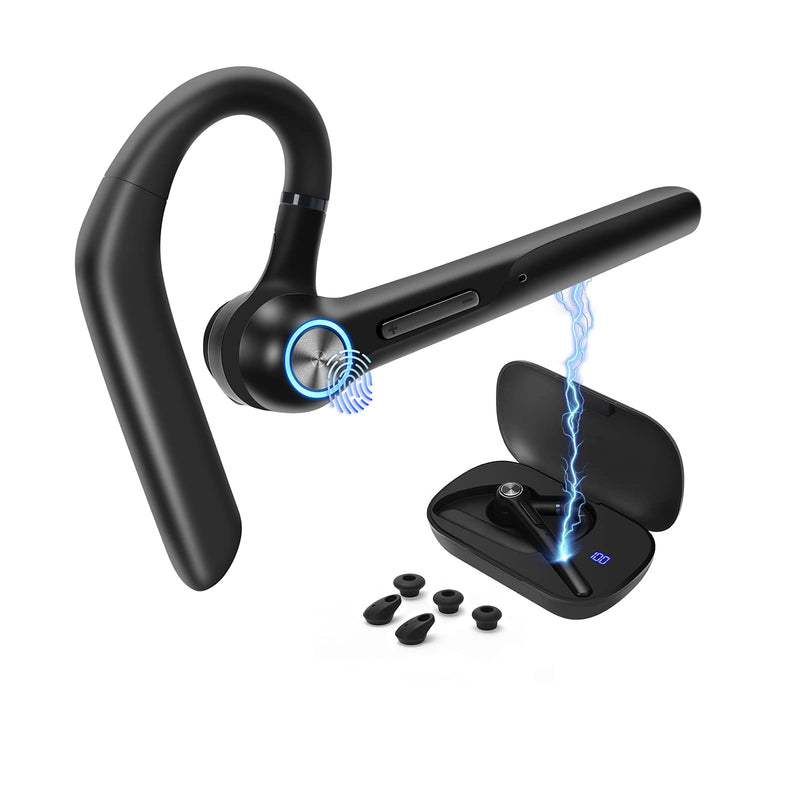[Australia - AusPower] - Wireless Bluetooth Earpiece, Sewowibo Bluetooth Headset V5.0 with Dual Microphone Noise Canceling Ear-Hook Headphones, HandsFree Earbuds with Charging Case Perfect for Office Business Driving Meeting 