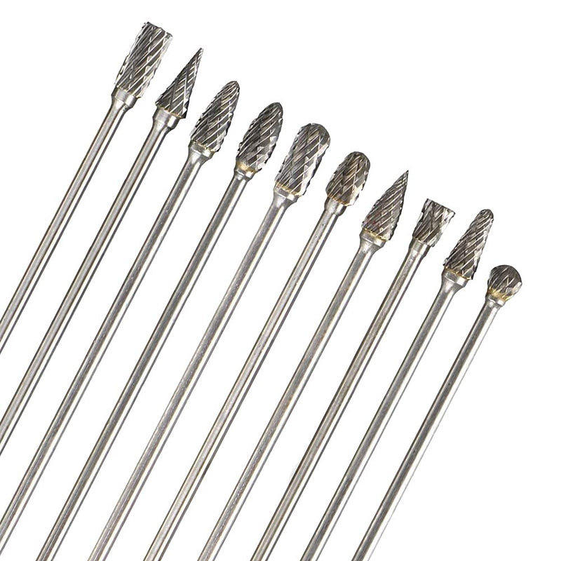 [Australia - AusPower] - AYSUM 10pcs 1/8 Shank Long Double Cut Tungsten Carbide Burrs for Dremel, Rotary Burr Bits Rotary Files Burr Set for Die Grinder Rotary Tool, 4-Inch Length 