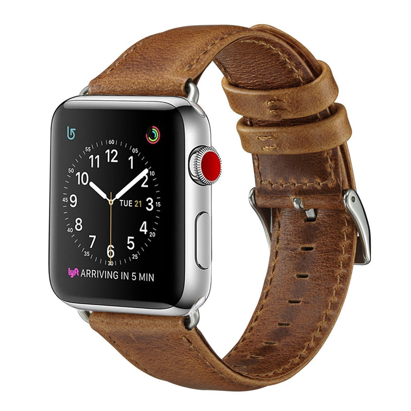 [Australia - AusPower] - Apple Watch Strap Leather Strap, Compatible With Apple Watch 38mm 40mm 42mm 44mm. IWatch SE Series 6/5/4/3/2/1 Men's Crazy Horse Pattern Leather Strap. Brownish yellow 42/44mm 