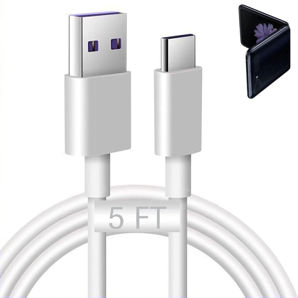 [Australia - AusPower] - 5A 5FT USB Type C Fast Charger Cable Charging Cord Compatible for Samsung Galaxy Z Flip 3, Flip 2, Samsung Galaxy Z Fold 2, Galaxy Z Fold 3, Samsung Galaxy Phone car Power Cable Accessories (White) 