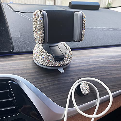 [Australia - AusPower] - FIRSAYTY Bling Phone Holder For Car With A Glitter Round Hook On Dashboard Cell Phone Car Mount Bling Cute Car Accessories For Women Interior Rhinestone Car Phone Stand Cup Phone Holder 2 Pcs (Purple) Purple 