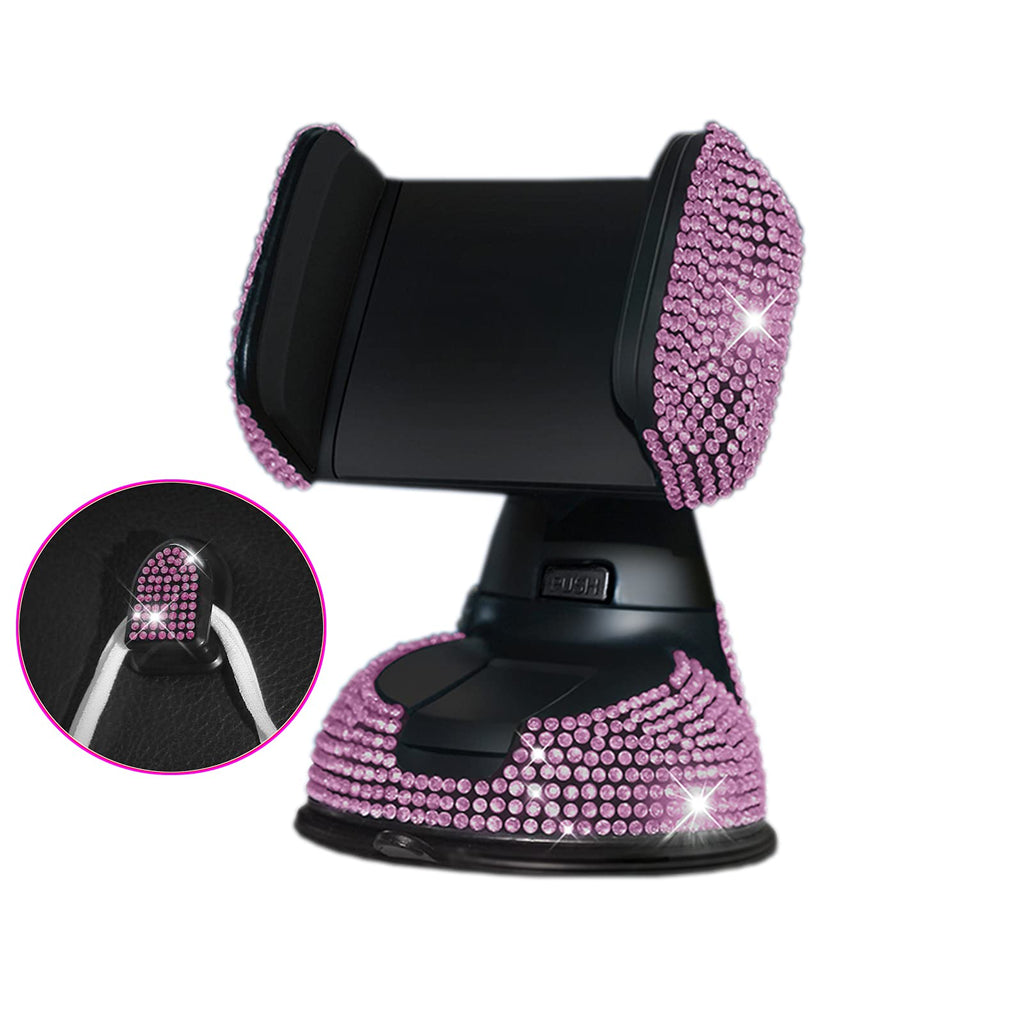 [Australia - AusPower] - BlingSHD Bling Car Phone Holder Crystal Cell Phone Holder with One More Air Vent Base,Auto Phone Mount Holder Cradle for Dashboard,Windshield and Air Vent,and 2PCS Mini Car Hooks,Pink Pink 
