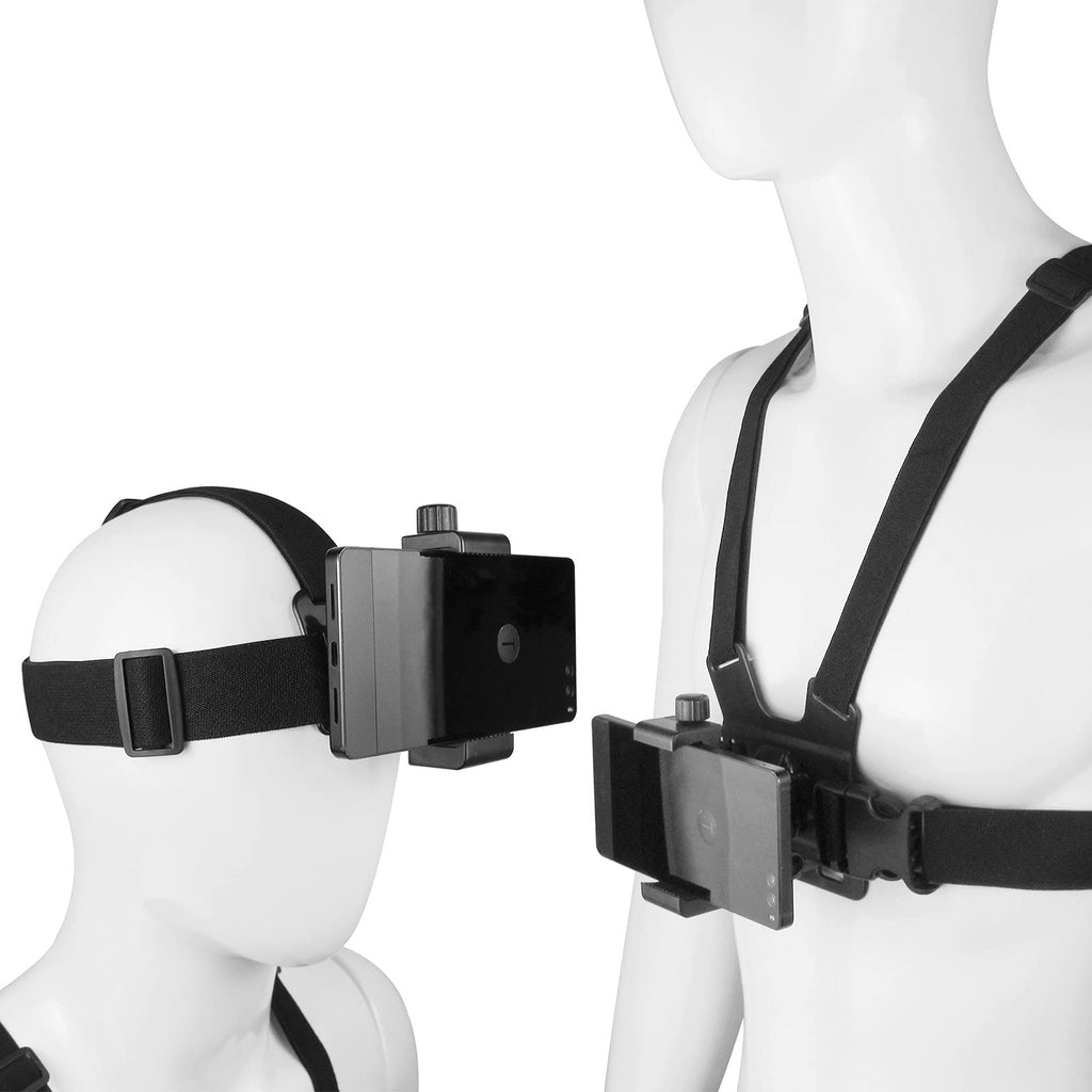 [Australia - AusPower] - Phone Chest Mount Harness Vest and Head Strap Clip Holder for POV/VLOG, Compatible with iPhone 13 12 11 Pro Max X Xs Xr 8 7 6 Plus,Samsung and 4 to 7 inch Phones 