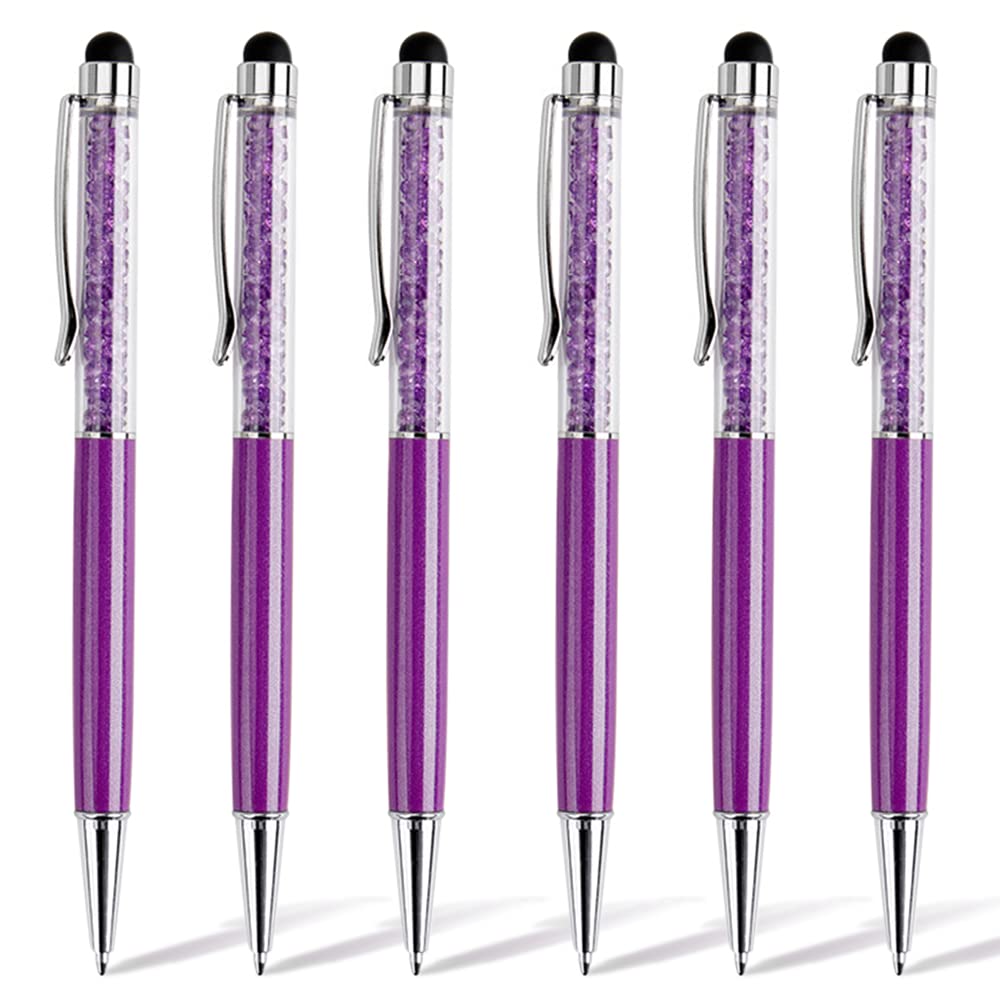 [Australia - AusPower] - HOSTK 6pcs 2 in 1 Stylus Ballpoint Pen, Black Ink, Crystal Diamond Retractable Screen Touch Pen, Bling Capacitive Pens for Smartphones, Touch Screen Device, Note, Tab(6 Pen-Black Ink-Purple Shell) 6 Pen-Black Ink-Purple Shell 
