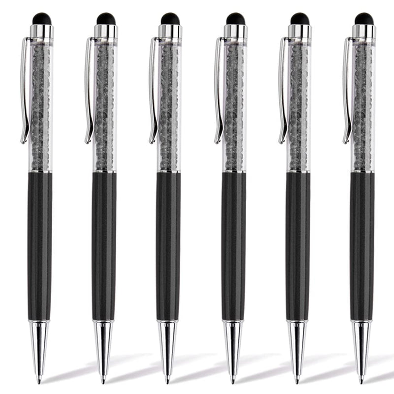 [Australia - AusPower] - HOSTK 6pcs 2 in 1 Stylus Ballpoint Pen, Black Ink, Crystal Diamond Retractable Screen Touch Pen, Bling Capacitive Pens for Smartphones, Touch Screen Device, Note, Tab(6 Pen-Black Ink-allblack Shell) 6 Pen-Black Ink-allblack Shell 