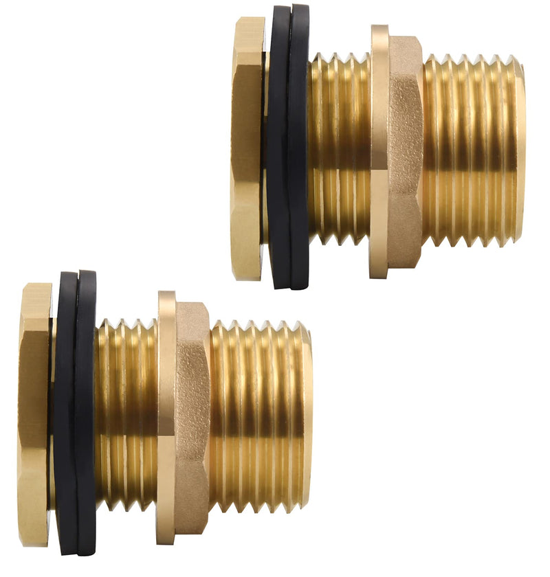 [Australia - AusPower] - 2 Pack 1/2" Female NPT and 3/4" Male GHT (Garden Hose Threaded) Solid Brass Water Tank Connector, Bulkhead Fitting With 2 Rubber Ring 2 Pack 1/2" Female NPT 3/4" Male GHT 