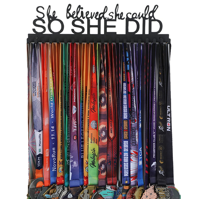 [Australia - AusPower] - Goutoports Medal Holder Display Hanger Frame for Sport Race Runner Rack-She Believed She Could -Sturdy Black Steel Metal Over 60 Medals Easy to Install 