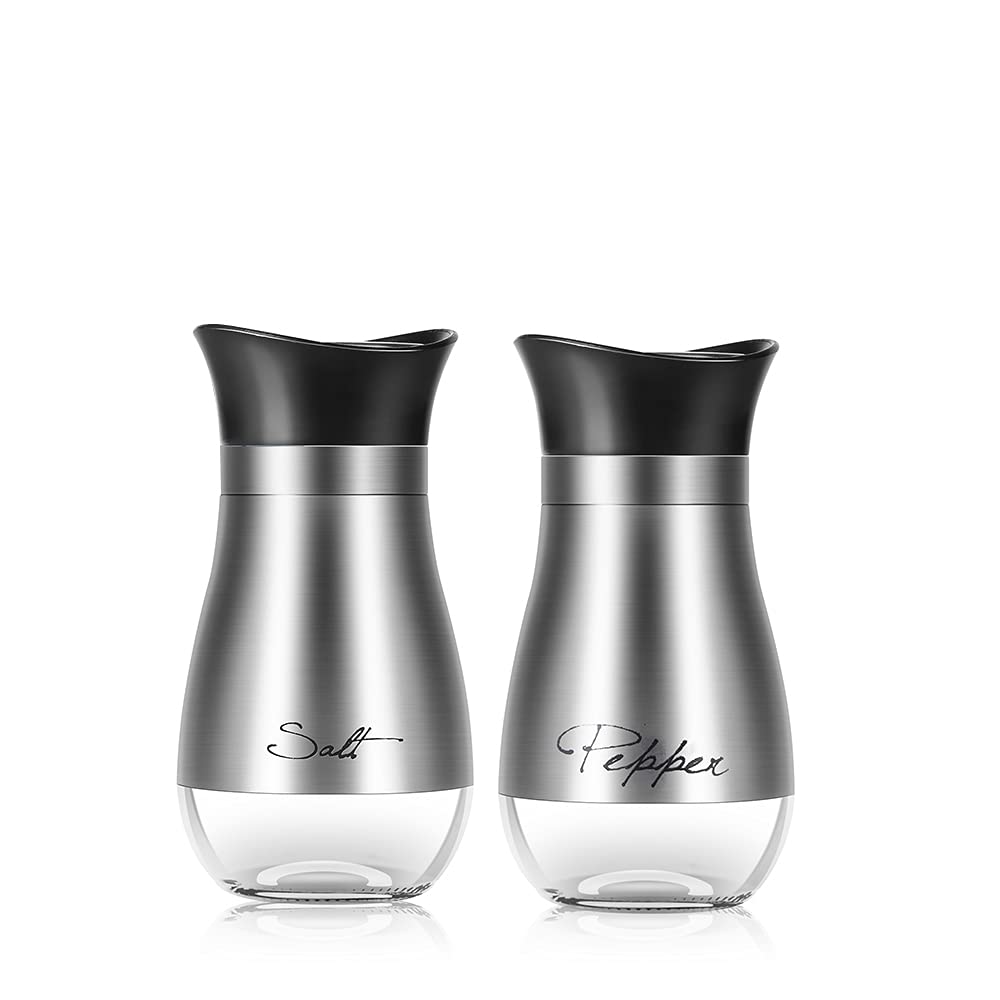 [Australia - AusPower] - 4 Ounces Salt and Pepper Shakers, 304 Stainless Steel with Glass Bottom Set of 2, 4oz | Gift Package 2 PCS | Gift Package 
