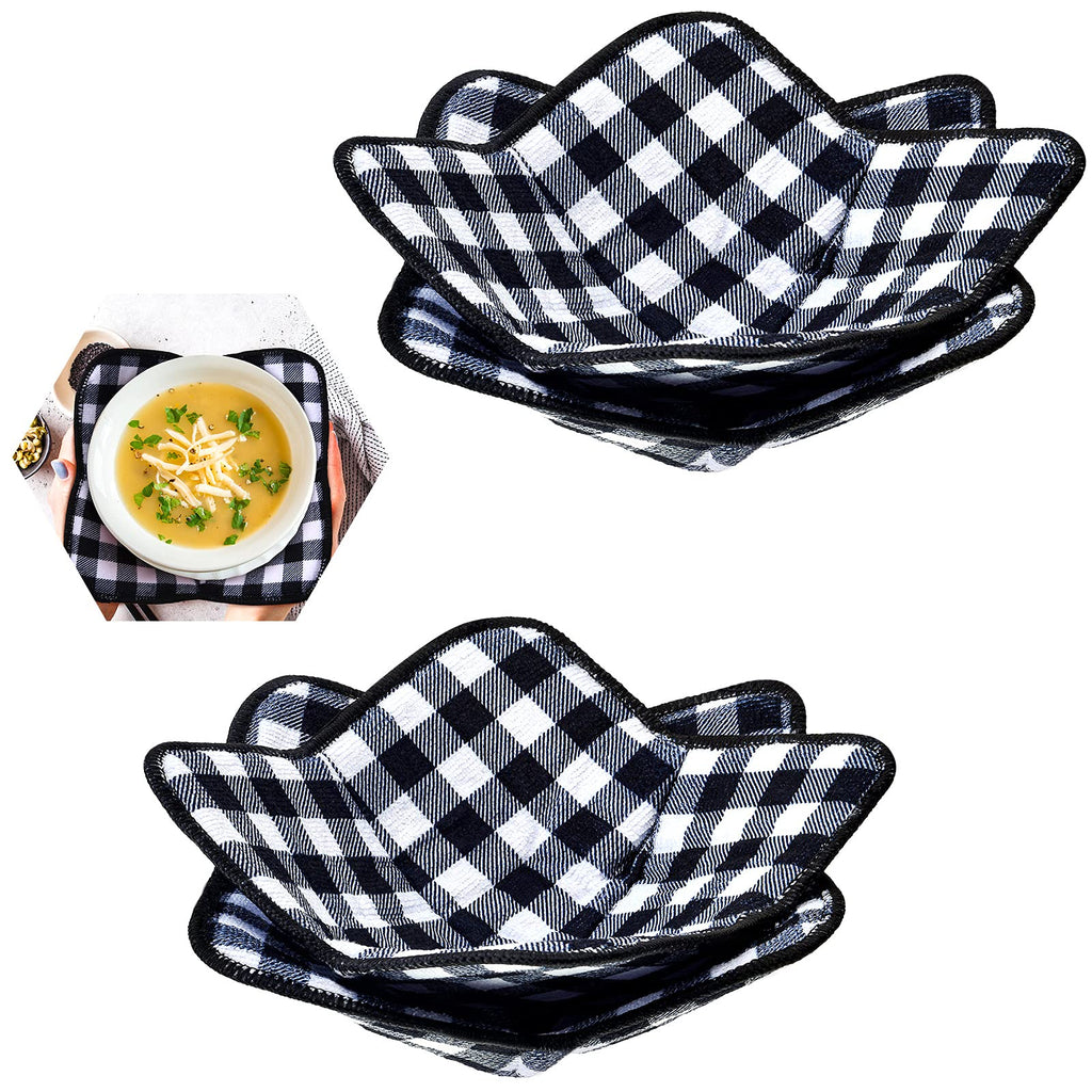 [Australia - AusPower] - 4 Pieces Buffalo Plaid Bowl Huggers Sponge and Microfiber Small Bowls Holder Bowl Potholders for Microwave Bowl Food Warmer for Home Kitchen and Hot Bowl Holder (Black, White) Black/White 