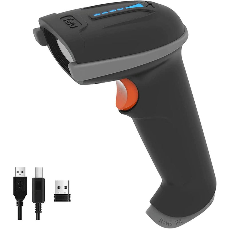[Australia - AusPower] - Tera Barcode Scanner Wireless Versatile 2-in-1 (2.4Ghz Wireless+USB 2.0 Wired) with Battery Level Indicator, 328 Feet Transmission Distance Rechargeable 1D Laser Bar Code Reader USB Handheld (Grey) Grey 