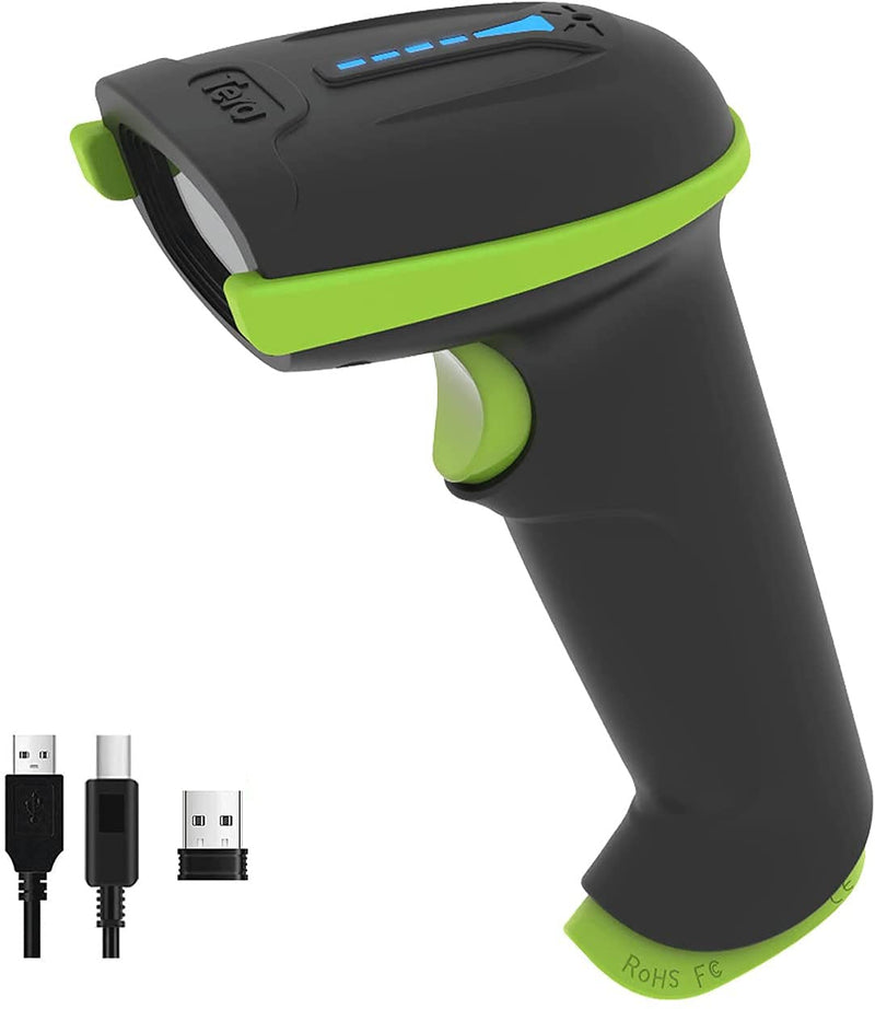 [Australia - AusPower] - Tera Barcode Scanner Wireless Versatile 2-in-1 (2.4Ghz Wireless+USB 2.0 Wired) with Battery Level Indicator 328 Feet Transmission Distance Rechargeable 1D Laser Bar Code Reader USB Handheld (Green) Green 