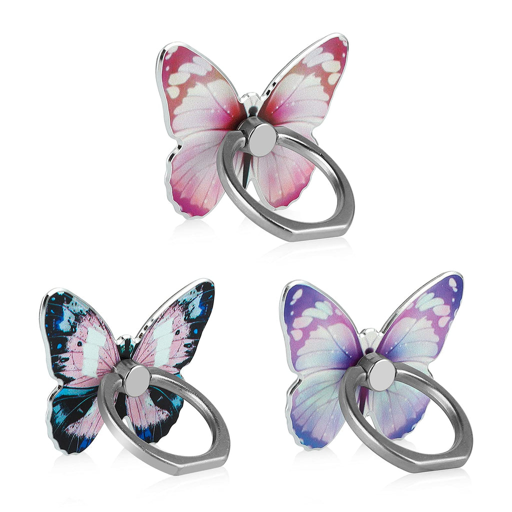 [Australia - AusPower] - LSL Cute Butterfly Cell Phone Ring Holder 360°Rotation Metal Finger Stand Kickstand Universal Compatible with iPhone Samsung Galaxy LG Google Pixel iPad Three Pack Pink Blue Purple Pretty Butterfly 
