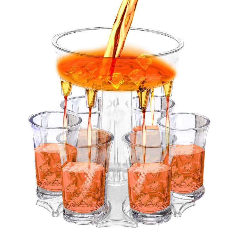 [Australia - AusPower] - Mixt Shots 6 Shot Glass Dispenser and Holder, Multiple Shot Pourer for Cocktail, Wine and Juice, Party Drink and Beverage Dispenser for Filling Liquids (13x13x12.5 cm, Transparent) 