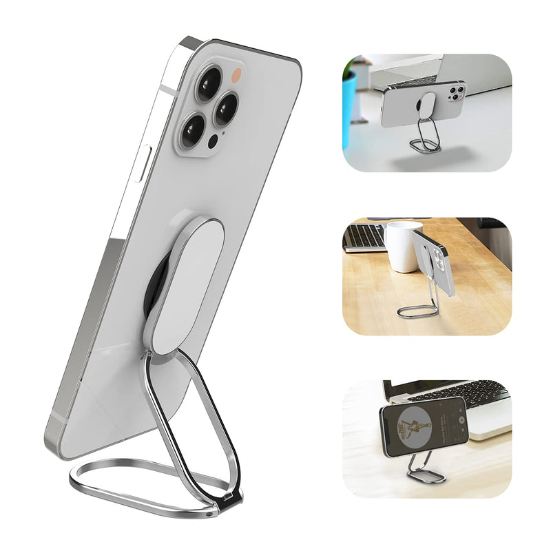 [Australia - AusPower] - Upgraded APEKX Phone Ring Holder Finger Kickstand Foldable Cell Phone Stand Adjustable Smartphone Grip for Hand Magnetic Metal Compatible with Android Phone and iPhone - Silver 
