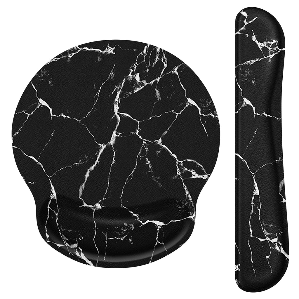 [Australia - AusPower] - Fintie Mouse Pad with Wrist Support and Keyboard Wrist Rest - Durable Memory Foam Ergonomic Design [Pain Relief] Non-Slip Rubber Base Mouse Pad for Gaming, Computer, Office, Laptop, Marble Black 