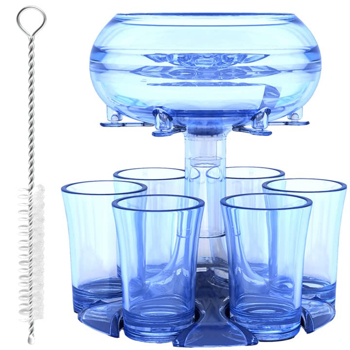 [Australia - AusPower] - 6 Shot Glass Dispenser and Holder Shots Dispenser for Filling Liquids Beverage Dispenser with 6 Cups Cocktail Dispenser Carrier Liquor Dispenser Drink Tool Blue 